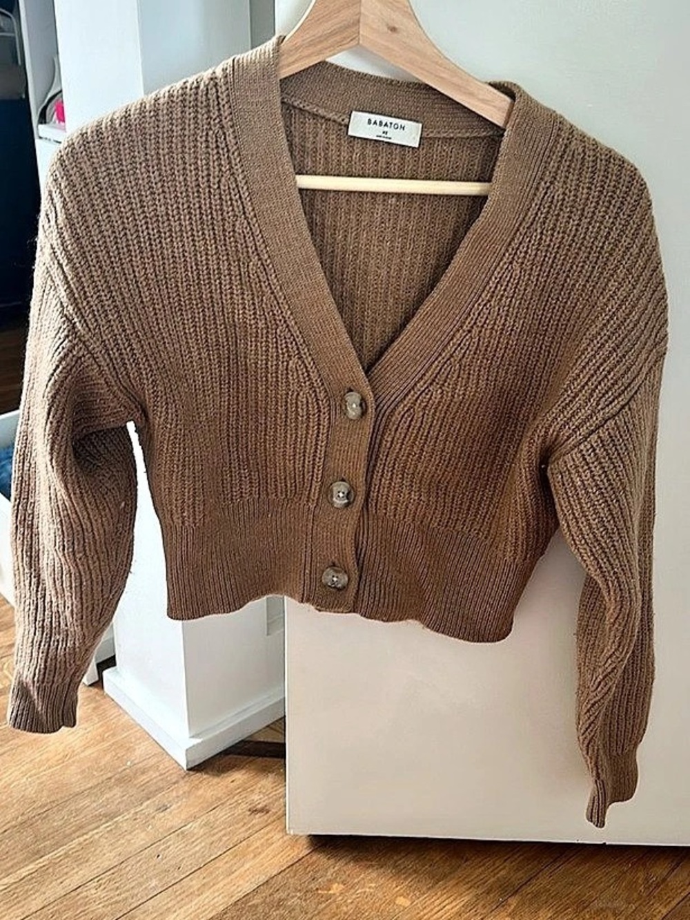Babaton Merino Wool Cardigan in Brown Size XS